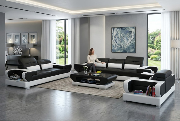 Sofa set Couch Upholstery Leather Seating Suite 3+2+1 Set Modern Sofa Detmold