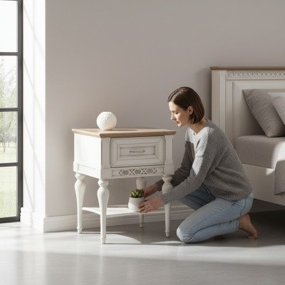 Nightstand Shelf Bedside Table Solid Console Storage Bedroom FL-N2