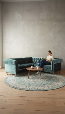 Chesterfield Corner Sofa Leather Sofa Couch Textile Fabric Upholstery Corner New
