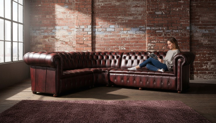Chesterfield Leather Sofa Corner Sofa Sofa Upholstery Corner Seat Set 100% Leather