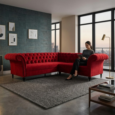 Designer Red Chesterfield Corner Sofa Modern Corner Couch Designer Furniture