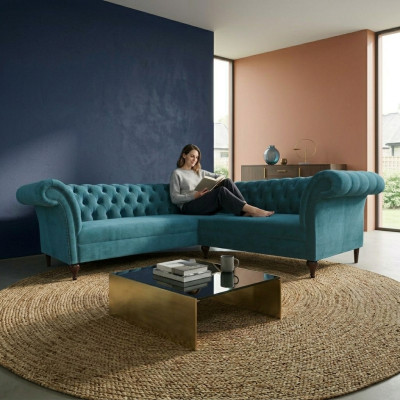Chesterfield Corner Sofa Designer Sofa Couch Velvet Leather Sofa