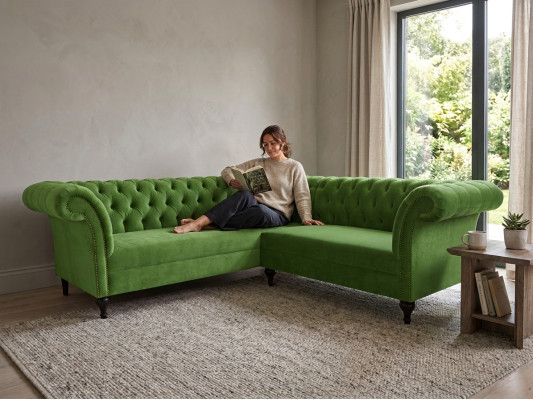 Green Stylish Corner Sofa Chesterfield Couch L-Shape Designer Sofas Upholstered Furniture