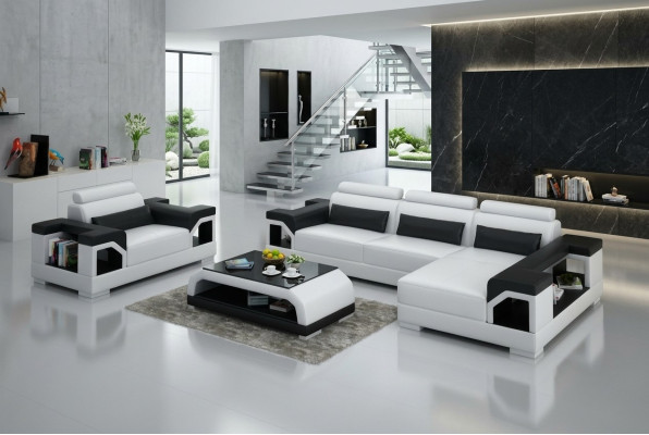 Leather sofa living landscape corner sofa + armchair corner set design modern