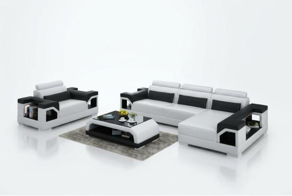 Leather sofa living landscape corner sofa + armchair corner set design modern