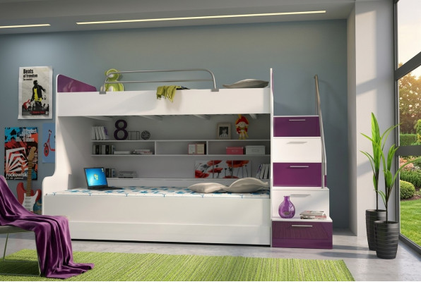 Bunk Bed Loft Bed Bed Children's Bed Youth Bed High Bed New Violet/White