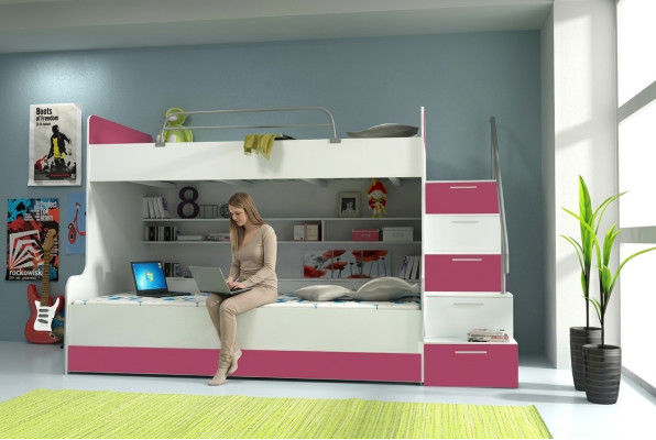 Bunk Bed Loft Bed Bed Children's Bed Youth Bed High Bed B003 Pink/White