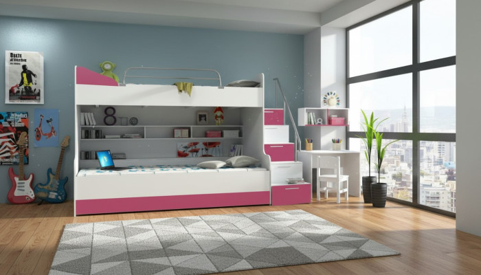 Bunk Bed Loft Bed Bed Children's Bed Youth Bed High Bed B003 Pink/White