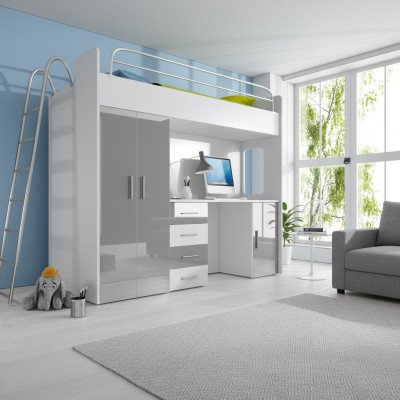 Bunk bed with desk wardrobe new gray