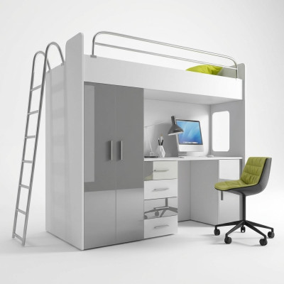 Bunk bed with desk wardrobe new gray