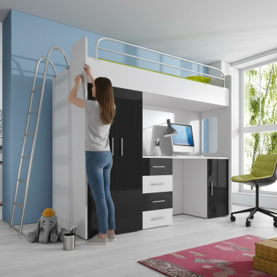 BUNK BED LOFT BED DESK + WARDROBE-RAJ 4D BLACK