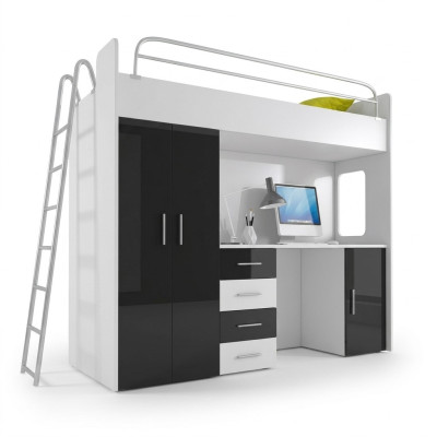 BUNK BED LOFT BED DESK + WARDROBE-RAJ 4D BLACK