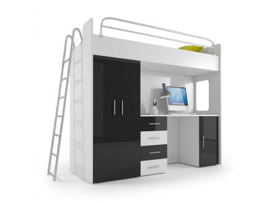 BUNK BED LOFT BED DESK + WARDROBE-RAJ 4D BLACK
