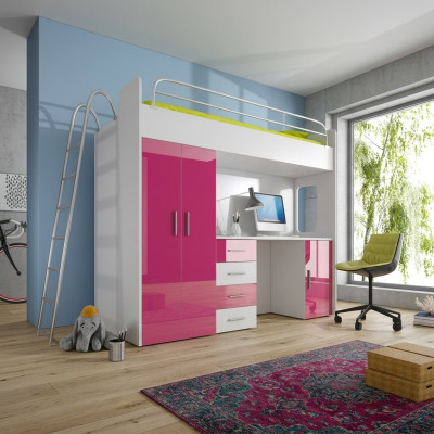 Exquisite bunk bed + desk + wardrobe modern style for your baby made from wood