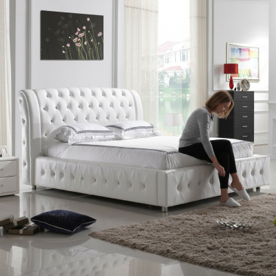 Upholstered bed, bed, double bed, leather bed, designer bed, double bed frame S-9270