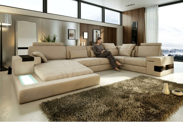 Leather Sofa Designer Sofa U-Shape Living Landscape Couch Upholstered Corner Sofa Suite New