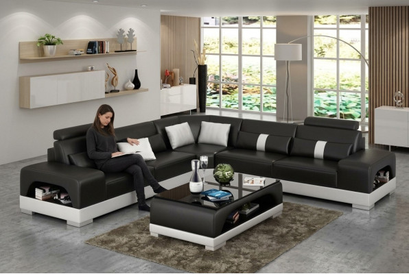 Designer living landscape corner sofa couch big L shape XXL seating suite Sandberg