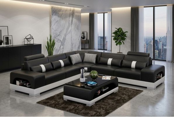 Designer living landscape corner sofa couch big L shape XXL seating suite Sandberg