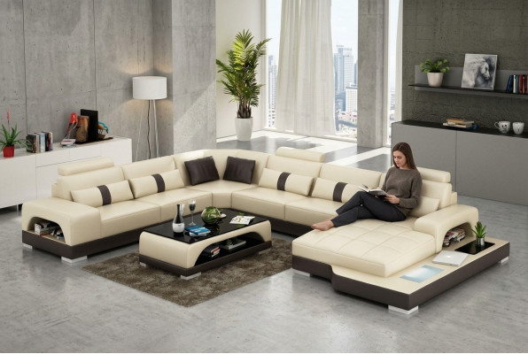Leather U-Shape Living Landscape Couch Big XXL Sofa Upholstery Corner Set Corner Senden