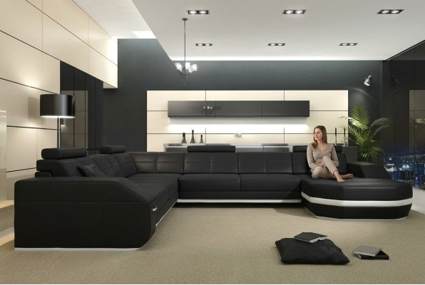 Leather sofa corner sofa living landscape corner sofa corner couch upholstery seating corner Wyen B/W new