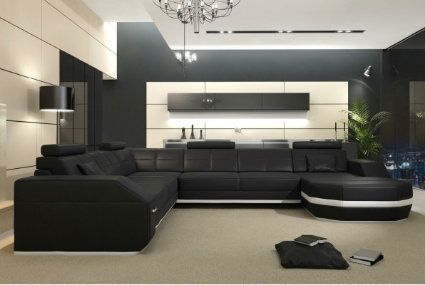 Leather sofa corner sofa living landscape corner sofa corner couch upholstery seating corner Wyen B/W new