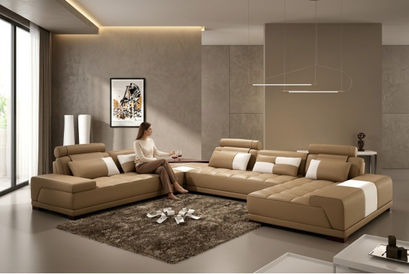 Leather sofa couch upholstery seat corner living landscape couch corner set PH376 beige