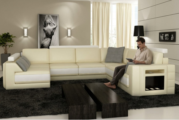 Designer sofa corner sofa couch leather sofa upholstery sitting corner suite +light PHM3027