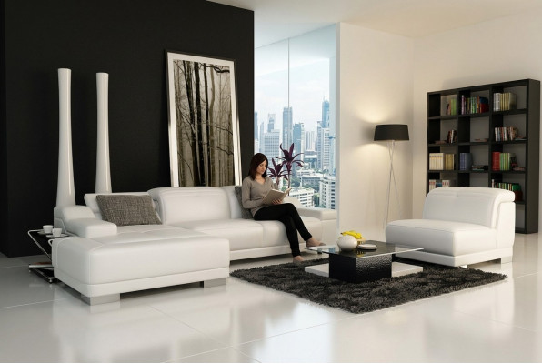Leather sofa, sofa, couch, living area, corner sofa, corner suite, design + armchair K5002D