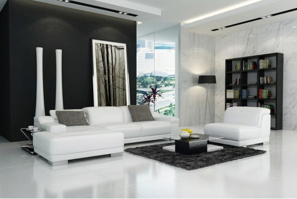 Leather sofa, sofa, couch, living area, corner sofa, corner suite, design + armchair K5002D
