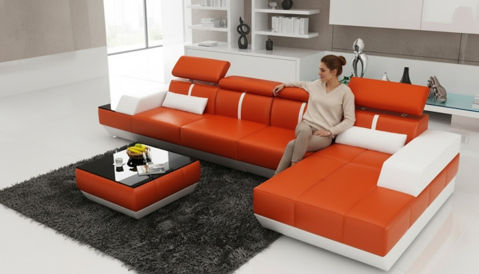 Leather Sofa L-Shape Couch Living Landscape Corner Sofa Set Design Modern Sofa K5015B