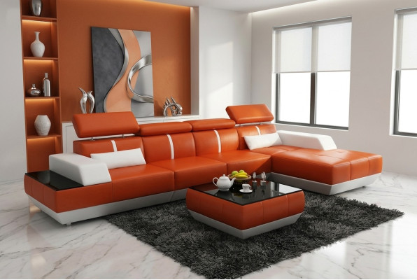 Leather Sofa L-Shape Couch Living Landscape Corner Sofa Set Design Modern Sofa K5015B