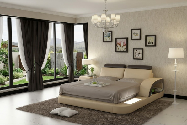 Luxury Bed Lighting Leather Bed Beds Sofa Big Double Upholstered 140/160/180 cm