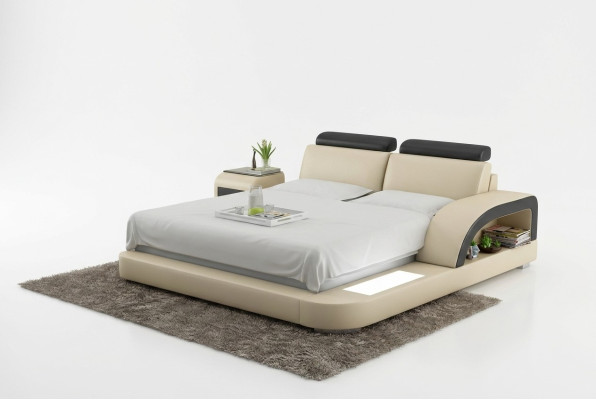 Luxury Bed Lighting Leather Bed Beds Sofa Big Double Upholstered 140/160/180 cm