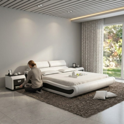 Luxury Leather Bed Design Upholstered Double Beds Modern Marriage 140/160/180 cm