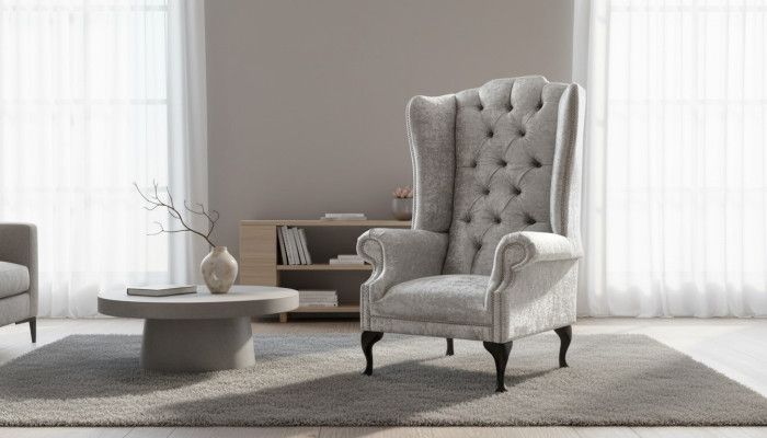 Wing chair armchair television design upholstered sofa couch Chesterfield fabric 1082