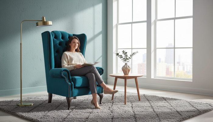 Wingback chair, armchair, TV design, upholstered sofa, couch, Chesterfield, textile, new 347