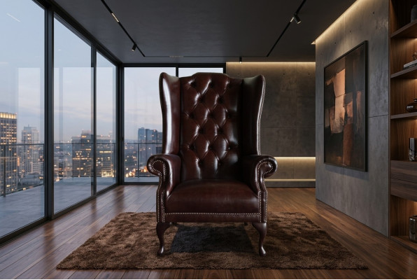 Wingback armchair armchair TV design upholstery sofa couch Chesterfield leather new 348