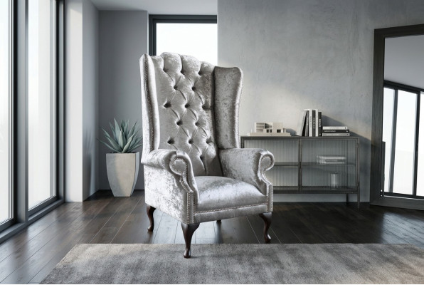 Wingback armchair design upholstered sofa couch Chesterfield textile new 358