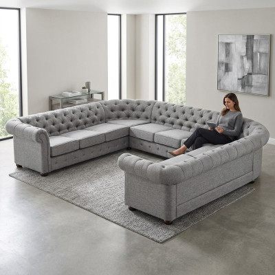 Chesterfield Couch Sofa Upholstered Living Landscape U Shaped Set Corner Sofa