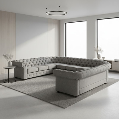Chesterfield Couch Sofa Upholstered Living Landscape U Shaped Set Corner Sofa