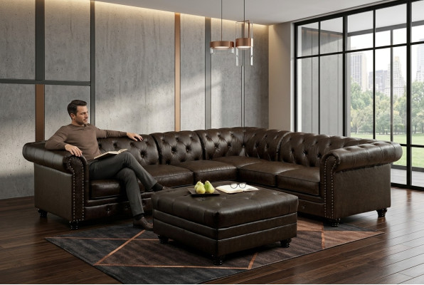 Chesterfield corner sofa couch leather sofa upholstered corner couch suite design #336