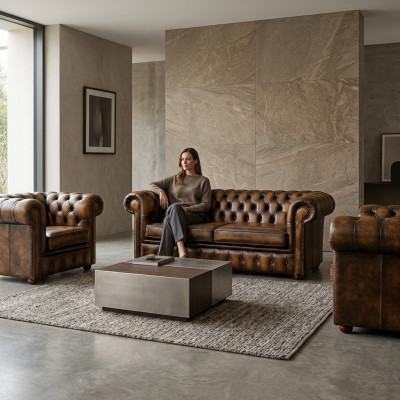 Chesterfield Leather Sofa 2+1+1 Fabric Couch Upholstery Sofa Set
