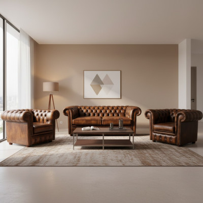 Chesterfield Leather Sofa 2+1+1 Fabric Couch Upholstery Sofa Set