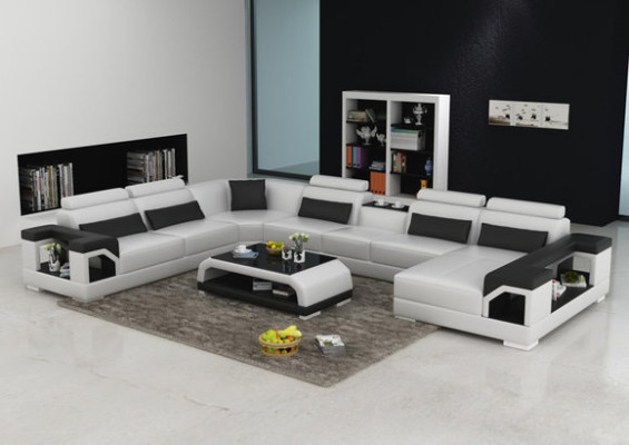 Corner sofa with ergonomic backrest and functional armrests